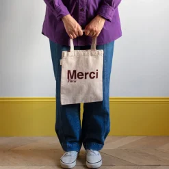 Femme V01 Tote Bags Merci-Merci - Tote Bag en coton - Crème & Bordeaux