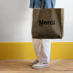 Femme V01 Tote Bags Merci-Merci - Tote Bag en coton - Kaki & Noir