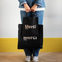 Femme V01 Tote Bags Merci-Merci - Tote Bag en coton - Noir & Crème