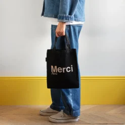 Femme V01 Tote Bags Merci-Merci - Tote Bag en coton - Noir & Crème