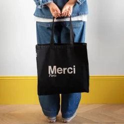 Femme V01 Tote Bags Merci-Merci - Tote Bag en coton - Noir & Crème