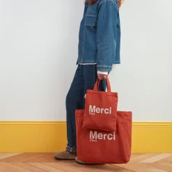 Femme V01 Tote Bags Merci-Merci - Tote Bag en coton - Terracotta & Blanc