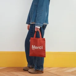 Femme V01 Tote Bags Merci-Merci - Tote Bag en coton - Terracotta & Blanc