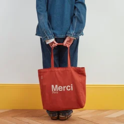 Femme V01 Tote Bags Merci-Merci - Tote Bag en coton - Terracotta & Blanc