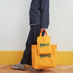 Femme V01 Tote Bags Merci-Merci - Tote Bag en coton - Jaune & Bleu canard