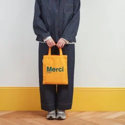 Femme V01 Tote Bags Merci-Merci - Tote Bag en coton - Jaune & Bleu canard