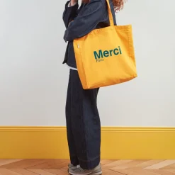 Femme V01 Tote Bags Merci-Merci - Tote Bag en coton - Jaune & Bleu canard
