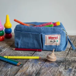 200 LINTEX Écriture|Trousses-Merci - Trousse en lin lavé - Bleu Paros