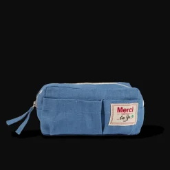 200 LINTEX Écriture|Trousses-Merci - Trousse en lin lavé - Bleu Paros