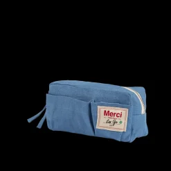 200 LINTEX Écriture|Trousses-Merci - Trousse en lin lavé - Bleu Paros