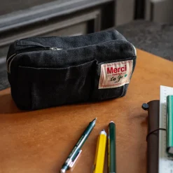 200 LINTEX Trousses|Écriture-Merci - Trousse en lin lavé - Bleu Encre