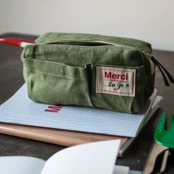 200 LINTEX Trousses|Écriture-Merci - Trousse en lin lavé - Vert Anduze