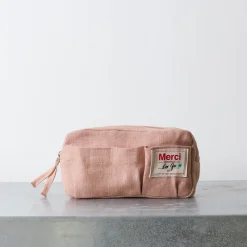 200 LINTEX Trousses|Écriture-Merci - Trousse en lin lavé - Rose d'Argile