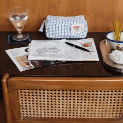 200 LINTEX Trousses|Écriture-Merci - Trousse en lin lavé - Carreaux Bleu Shibori