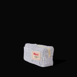 200 LINTEX Trousses|Écriture-Merci - Trousse en lin lavé - Carreaux Bleu Shibori