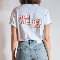 Femme BS01 T-shirts|T-shirts-Merci - T-Shirt Non Merci - Blanc