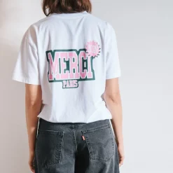Femme BS01 L'esprit Merci|T-shirts-Merci - T-Shirt Non Merci College - Blanc