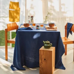 200 LINTEX Nappes-Nappe en lin lavé - Bleu Shibori