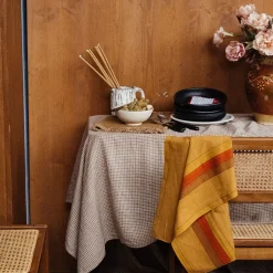 200 LINTEX L'esprit Merci|Nappes-Nappe en lin lavé - Carreaux Brun Cha Iro