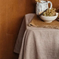200 LINTEX L'esprit Merci|Nappes-Nappe en lin lavé - Carreaux Brun Cha Iro