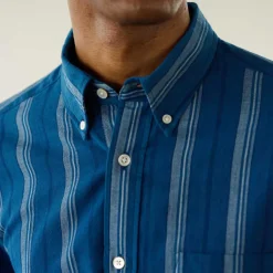 Homme Original Madras Trading Co Chemises-- Chemise N5 Classic BD Collar LS - Bleu