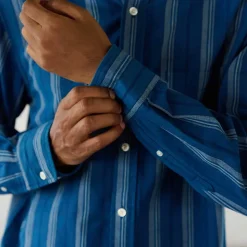 Homme Original Madras Trading Co Chemises-- Chemise N5 Classic BD Collar LS - Bleu