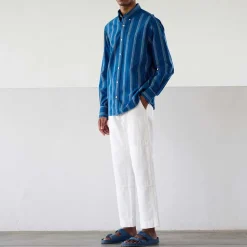 Homme Original Madras Trading Co Chemises-- Chemise N5 Classic BD Collar LS - Bleu