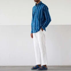 Homme Original Madras Trading Co Chemises-- Chemise N5 Classic BD Collar LS - Bleu