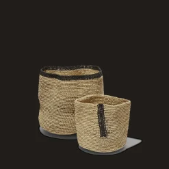 2919 DOMOINA Filets, Paniers & Valises-Panier en raphia - Bord noir