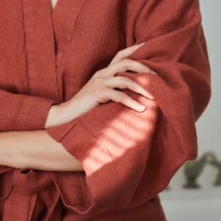 200 LINTEX Peignoirs-Peignoir en lin - Nid d'abeille - Rouge Urushi