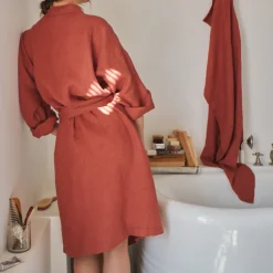 200 LINTEX Peignoirs-Peignoir en lin - Nid d'abeille - Rouge Urushi