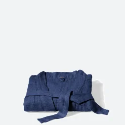 200 LINTEX Peignoirs-Peignoir en lin - Nid d'abeille - Bleu Shibori