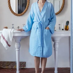 200 LINTEX Peignoirs-Peignoir en lin - Nid d'abeille - Bleu Tyrrhénien