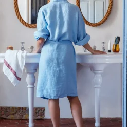 200 LINTEX Peignoirs-Peignoir en lin - Nid d'abeille - Bleu Tyrrhénien