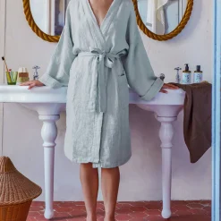 200 LINTEX Peignoirs-Peignoir en lin - Nid d'abeille - Gris Vésuve