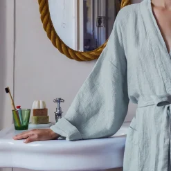 200 LINTEX Peignoirs-Peignoir en lin - Nid d'abeille - Gris Vésuve