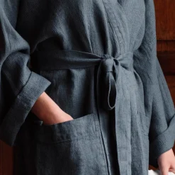 200 LINTEX Peignoirs-Peignoir en lin - Nid d'abeille - Bleu Pétrole