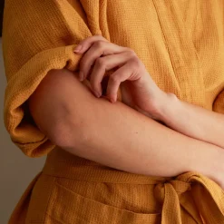 200 LINTEX Salle De Bain : Esprit Japonais|Peignoirs-Peignoir en lin - Nid d'abeille - Jaune Asahi