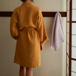 200 LINTEX Salle De Bain : Esprit Japonais|Peignoirs-Peignoir en lin - Nid d'abeille - Jaune Asahi