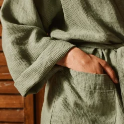 200 LINTEX Maison De Campagne|Peignoirs-Peignoir en lin - Nid d'abeille - Vert Komorebi