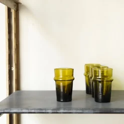 1286 HOUSEHOLD HARDWARE Verres À Eau-Petit verre marocain en verre soufflé - Vert foncé