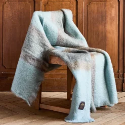 1492 MANTAS EZCARAY Plaids & Couvertures-Plaid Cuadros - Bleu Ciel