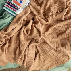 2100 GAZEX Plaids & Couvertures|Plaids-Plaid en gaze de coton - Brun Haussmann