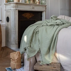 2100 GAZEX Plaids & Couvertures|Plaids-Plaid en gaze de coton - Vert 77 Rue de Varenne