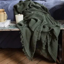 2100 GAZEX Plaids & Couvertures|Accessoirisez Votre Intérieur-Plaid en gaze de coton - Vert Luxembourg