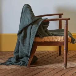 2100 GAZEX Plaids & Couvertures|Accessoirisez Votre Intérieur-Plaid en gaze de coton - Vert Luxembourg