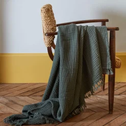 2100 GAZEX Plaids & Couvertures|Accessoirisez Votre Intérieur-Plaid en gaze de coton - Vert Luxembourg