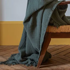 2100 GAZEX Plaids & Couvertures|Accessoirisez Votre Intérieur-Plaid en gaze de coton - Vert Luxembourg