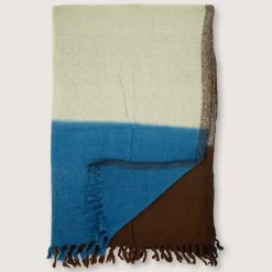 1050 MOISMONT Plaids & Couvertures-Plaid en laine n°83 - Bleu & Café - Moismont