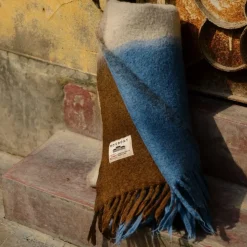 1050 MOISMONT Plaids & Couvertures-Plaid en laine n°83 - Bleu & Café - Moismont